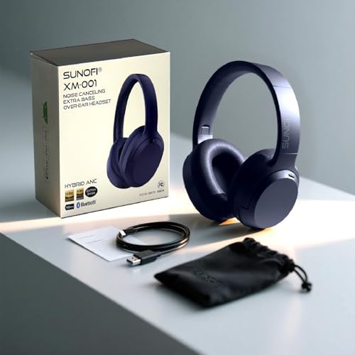 Suno Fi Hybrid Active Noise Cancelling Over-Ear Headphones – Wireless Hi-Res Audio with Exceptional Deep Bass, 40-Hour Playtime, and Foldable Travel Design for Comfort and Connectivity – Chic White Finish Perfect for Modern Sound Enthusiasts