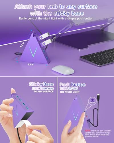 Maximize Your Device Connectivity with the Stylish Dark Purple USB C Hub Tower – 4-Port Splitter Adapter Featuring 2 FT Cable for Mac Book, i Mac, and Surface – High-Speed USB 3.0 Hub for Effortless Multi-Device Management and Enhanced Productivity