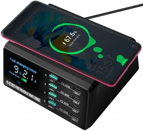 Revolutionize Your Charging Experience with the 110 W 8-Port USB Charging Station – Fast Multi-Device Charger with Wireless Capability and LED Display, Ideal for i Phone, i Pad, Samsung, and More – Efficient, Sleek Design for Home or Office Use
