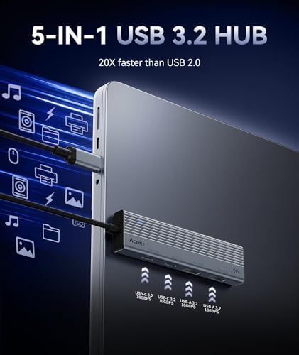 Revolutionize Your Connectivity with the Aceele 10 Gbps USB C Hub Splitter – Ultimate 4-Port Adapter Featuring Dual USB-A 3.2 & USB-C 3.2 for Mac Book Pro, i Mac, i Pad – High-Efficiency 100 W Power Delivery Charging – Seamless Device Integration for Swift File Transfers and Enhanced Productivity