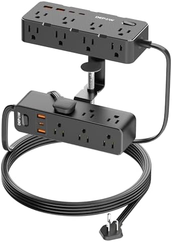 Maximize Your Workspace Efficiency: Dual Layer Desk Clamp Power Strip & Surge Protector with 17 AC Outlets and 7 USB Ports (3 USB-C) – 10 ft Extension Cord for Flexible Setup, 1700 J Protection – Ultimate Space-Saving Charging Station for Home and Office