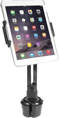 Macally Heavy-Duty Cup Holder Tablet Mount – Versatile i Pad and Tablet Holder for Cars, Trucks & Vehicles – Adjustable Design for 3.5″ to 8″ Devices with Case – 360-Degree Rotation for Optimal Viewing – Effortless Installation for Enhanced Road Safety and Hands-Free Use