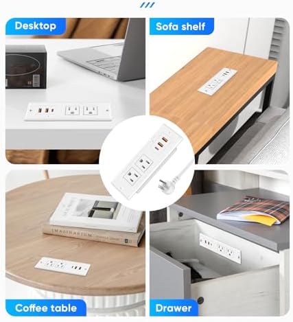 Flush-Mounted Recessed Power Strip with 20 W USB-C Fast Charging Ports – Ideal Desk Power Solution for Conference Rooms and Office Furniture, 10 FT Cord (ETL Listed) for Enhanced Safety and Performance