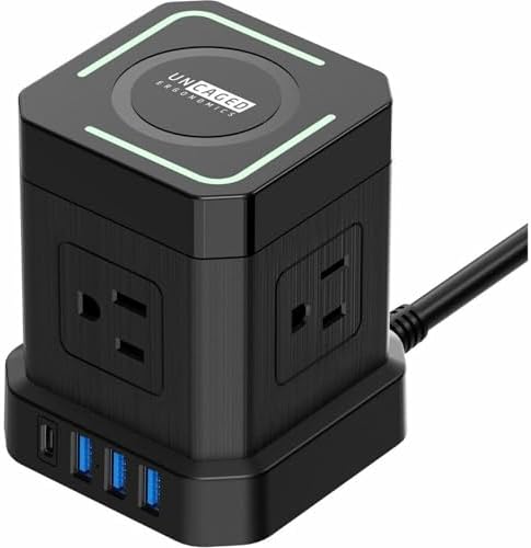 Revolutionize Your Charging Setup with the Uncaged Ergonomics 10 ft Wireless Cube Charger & Power Strip – Featuring 4 AC Outlets, 3 USB Ports Including 1 C Fast Charger, Surge Protection, and an On/Off Switch for Ultimate Device Management and Safety