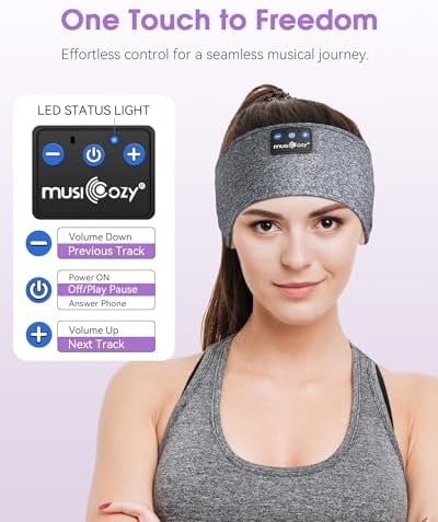 MUSICOZY Bluetooth 5.4 Sleep Headband Headphones – Ultimate Wireless Comfort for Sleep, Workouts, and Travel – The Perfect Gift for Active Lifestyles with Rapid Pairing and Sweatproof Design