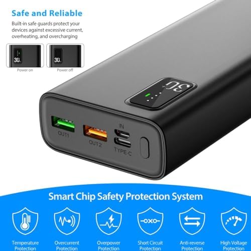 High-Capacity 50,000 m Ah Portable Power Bank – Fast Charging with QC 3.0 & PD 20 W, Dual USB-C/USB-A Outputs, LED Battery Indicator – Ultimate Multi-Device Charger for Smartphones, Tablets, Smartwatches, and Cameras – Travel Ready Power Solution