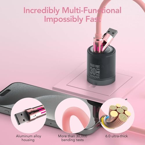4-in-1 Universal Multi USB Charging Cable – 240W Max Fast Charger Cord with Multiple Connectors for iPhone 16/15/14/13, iPad, Samsung, MacBook, Tablets & More (Black, 6.6Ft) – Enhanced Compatibility and Speed