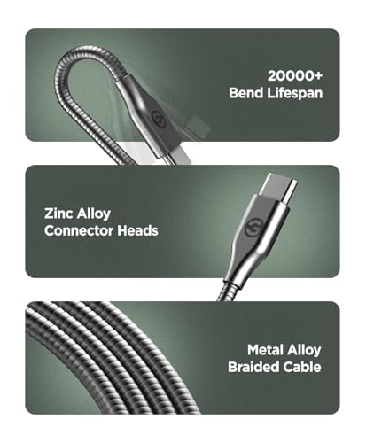 10 Ft Heavy-Duty Alloy-Braided USB-C Charger Cable for Fast Charging (60 W) – Premium Metal Construction for Samsung & i Phone Devices (Gunmetal) – Unmatched Durability and Flexibility for Everyday Use