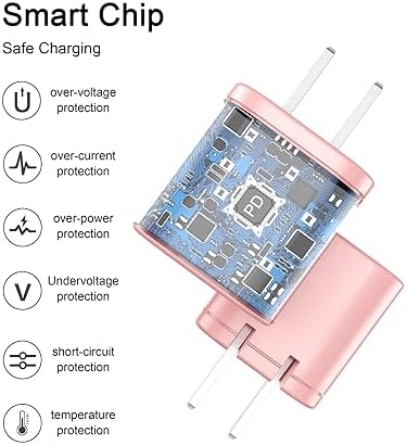 Lemi Power Block 20 W Fast USB C Wall Charger Duo – Sleek Pink Type C Adapter with 4 FT Cable for Quick Charging – Perfect for Samsung Galaxy S22, Google Pixel, Mac Book and More – Stylish, Portable, and Efficient Power Solution