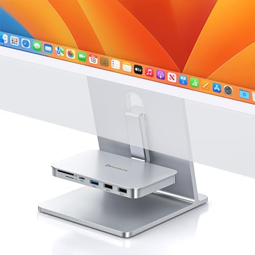 Minisopuru i Mac USB-C Hub for M1, M3, M4 – Ultra-Fast 10 Gbps Adapter with SD/TF Card Slots & USB A/C Ports – Perfectly Designed for 2021/2023/2024 i Mac 24-Inch & Studio Display 27-Inch – Sleek Silver Hub for Effortless Connectivity & Enhanced Performance