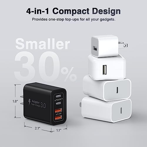 40 W USB C 4-Port Wall Charger 2-Pack – Ultra-Fast Charging Adapter for i Phone 16, i Pad Pro, Nintendo Switch & More – High-Speed PD & QC Technology for Multiple Devices – Compact & Stylish Red Design – Perfect for Travel and Daily Use