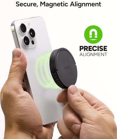 Mophie 15 W Fast Wireless Charging Pad with Kickstand – Sleek Mag Safe & Qi2 Compatible Charger for i Phone 16/15/14/13/12, Air Pods Pro (2 nd & 3 rd Gen) – Compact Travel Essential with Integrated Cable in Black for Effortless Portability and Hands-Free Viewing