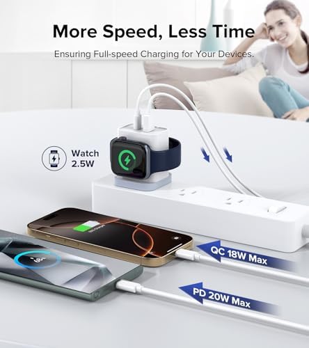 2025 Premium Dual-Port USB-C Wall Charger for Apple Devices – 20 W Fast Charging Hub for i Phone, Apple Watch, Air Pods & i Pad – Compact Travel-Friendly Design with Advanced Safety Features for Effortless Multi-Device Charging
