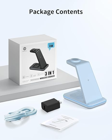 Magnetic Wireless Charging Station for i Phone 15/14/13/12 Pro Max & Apple Devices – Joy Geek 3-in-1 Fast Charger Pad for i Phone, Apple Watch Ultra 9-2, and Air Pods – Compact Design with Enhanced Compatibility and Secure Magnetic Alignment