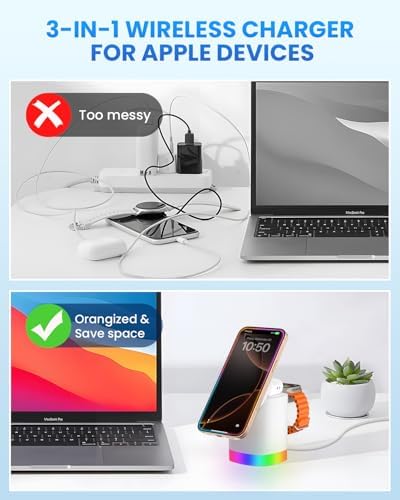 Travel-Ready Joy Geek 3-in-1 Wireless Charging Station – Fast Mag-Safe Charger for i Phone 16-12 Series, Apple Watch Series 10-2, and Air Pods Pro – Ultimate Compatibility and Speed for On-the-Go Lifestyle