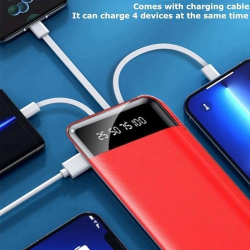 LUITON Ultra-Slim 10000 m Ah Portable Charger with Built-In USB-C Cable – Fast Charging Power Bank for Seamless Device Connectivity (White) – Perfect for Travel and Daily Use