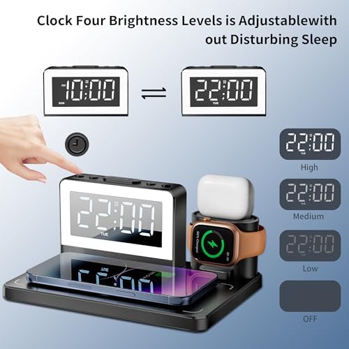 Revolutionize Your Charging Routine with the 7-in-1 Wireless Fast Charging Station – All-in-One Alarm Clock Dock for i Phone, Samsung Galaxy, Apple Watch & Air Pods – Enhanced Speed, Sleek Design, and Safety Features for Ultimate Convenience