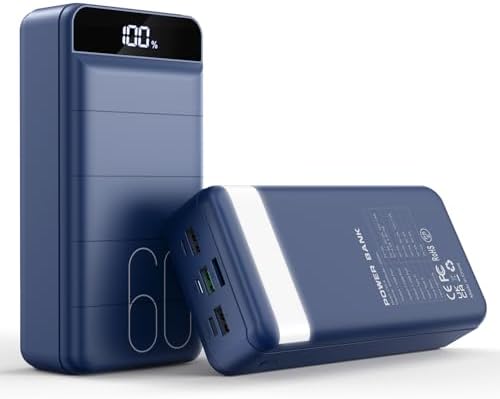 Ultimate 60000 m Ah Portable Charger – 22.5 W High-Speed Power Bank with LED Display, Multi-Device Support & Versatile USB-C, Micro USB, Lightning Inputs – Ideal for Travel, Camping, and Everyday Use – Stay Charged Anywhere, Anytime