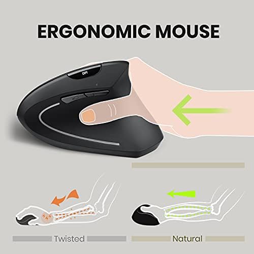Ergonomic Perixx PERIMICE-713 Wireless Vertical Mouse for Right-Handed Users – 6 Customizable Buttons, Adjustable 3-Level DPI, Sleek Black Design, Unmatched Comfort for Long Hours of Work or Gaming