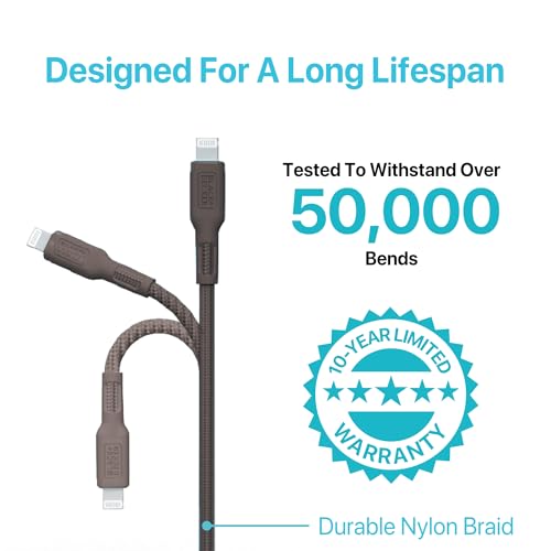 BLACK+DECKER Lightning to USB Charging Cable – Ultra-Fast Charge & Data Sync for All Apple Devices – Durable Braided Construction, Lightweight & Travel-Ready – Versatile Lengths & Color Options, Including Convenient 3 ft Length