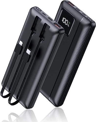 Ultimate 16000 m Ah Portable Power Bank with Built-In Dual Output Cables – Fast PD 30 W & QC 4.0 Charging, LED Display, Ideal for i Phone, Android & All Electronic Devices – Compact Travel Essential for Uninterrupted Power