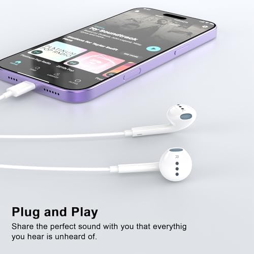 High-Fidelity Wired Earbuds for i Phone – 2-Pack with Advanced Noise Cancellation & Built-In Microphone – Perfectly Compatible with i Phone 14, 13, 12, 11 Pro Max, XS, XR, X, 8, 7 – Ergonomically Crafted for All-Day Comfort & Superior Audio Clarity – Ideal for Music Lovers and Gamers Seeking Exceptional Sound Quality