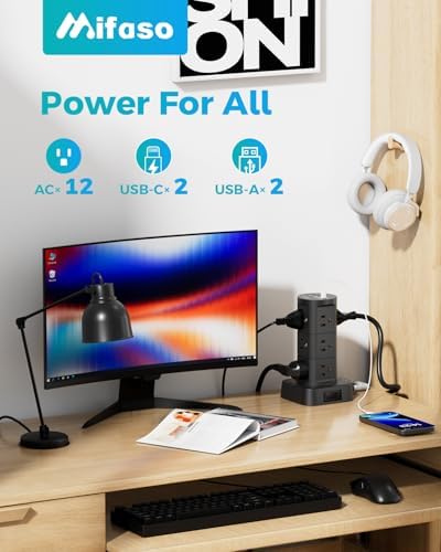 High-Performance Surge Protector Power Strip Tower with 12 AC Outlets and 4 USB Fast Charging Ports – 10 FT Extension Cord for Ultimate Flexibility, Ideal for Home, Office, and Dorm Room Essentials – Space-Saving Design with Advanced Surge Protection