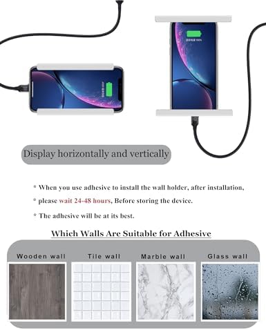 Universal Tablet Wall Mount for i Pad Mini, Pro & Air – Versatile Adhesive/Screw Holder for Samsung, Kindle & Smartphone – Sleek Black Design for Organized Spaces and Hands-Free Convenience – Ideal for Home & Office Use