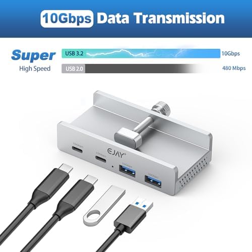 Transform Your i Mac Experience with the EJAY 4-Port 10 Gbps USB-C Hub – The Ultimate Mountable Adapter for Seamless Data Transfer and Power Supply in Elegant Black Finish – Perfect Accessory for Professionals Seeking Efficiency and Style!