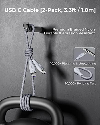 VOLTME 3.3 ft USB C Cable 2-Pack – Premium Nylon Braided Type C Charger for Fast Charging & High-Speed Data Transfer – Compatible with Mac Book Pro 2020, i Pad Pro 2021, Galaxy S22, Pixel, Switch & More – Durable, Universal Charging Solution in Grey for Enhanced Performance and Longevity