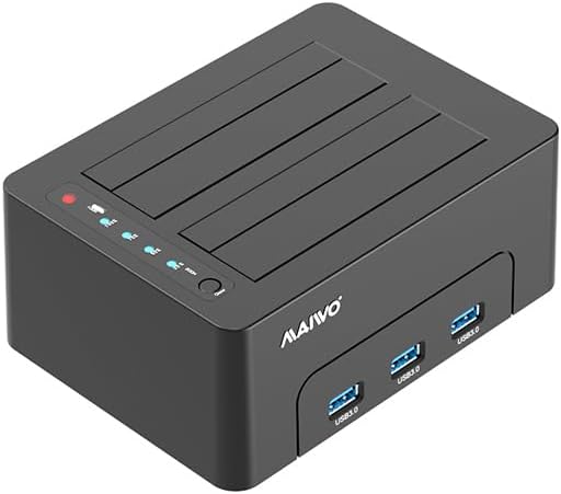 MAIWO Dual Bay Hard Drive Docking Station: Versatile 48 TB External HDD SSD Cloner with Offline Duplication, 3 USB 3.0 Hub Extensions for Seamless Data Management and Rapid Transfer Efficiency