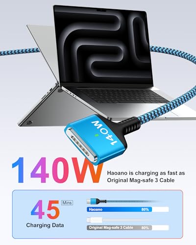 High-Speed 140 W USB-C to Magnetic 3 Charging Cable for Mac Book Air & Pro – 6 ft Durable Cord with Enhanced Compatibility for M1, M2, M3, M4 Models – Effortless Magnetic Connection and Fast Charging Efficiency