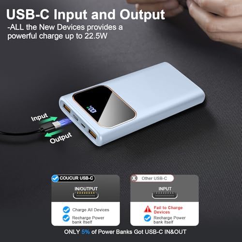 High-Speed 10000 m Ah Portable Power Bank with Dual USB-C Fast Charging – 22.5 W Battery Pack for Smartphones & USB Devices, LED Display, PD 3.0 & QC 4.0 Compatible, Ideal for Travelers & On-the-Go Users