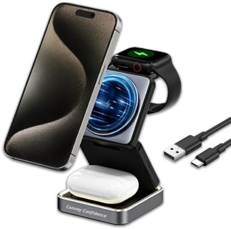 3-in-1 Wireless Charging Station for Apple Devices – High-Speed Charger Stand for i Phone 16/15/14/13/12, Apple Watch & Air Pods Pro/3/2 – Foldable Design for Ultimate Portability and Enhanced Compatibility