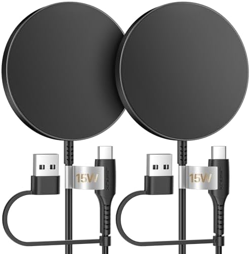 JSAUX 15 W Mag-Safe Wireless Charger Duo – Fast Charging Magnetic Pad for i Phone 16/16 Plus/16 Pro/16 Pro Max/i Phone 15/14/13/12 Mini and Air Pods – Dual Pack for Ultimate Compatibility and Portability, Sleek Black Design for Effortless Power-Up