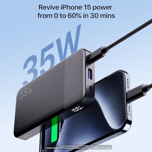 NOBIS 10000 m Ah Fast Charging Power Bank with Digital Display – Versatile USB-C Battery Pack for i Phone, i Pad, Android & More (25 W) – Compact, Reliable Charging Solution for On-the-Go Power Needs