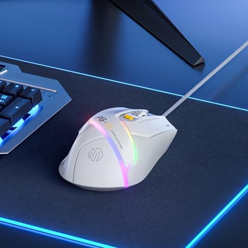 Elevate Your Game with the INPHIC PG1 Wired Gaming Mouse – Ergonomic Comfort Meets 12800 DPI Precision, 6 Customizable Buttons & Vibrant RGB Backlighting for Ultimate Performance in White and Gray