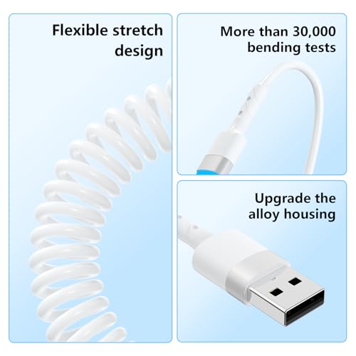 2-Pack Retractable Coiled USB-C to Lightning Charger Cable for i Phone – MFi Certified Fast Charging Solution for i Phone 14/13/12/11 SE/Xr & i Pad – 4 Ft Pink Car Play Cable for Uber and On-the-Go Syncing – Durable, Tangle-Free Design for Ultimate Portability and Efficiency