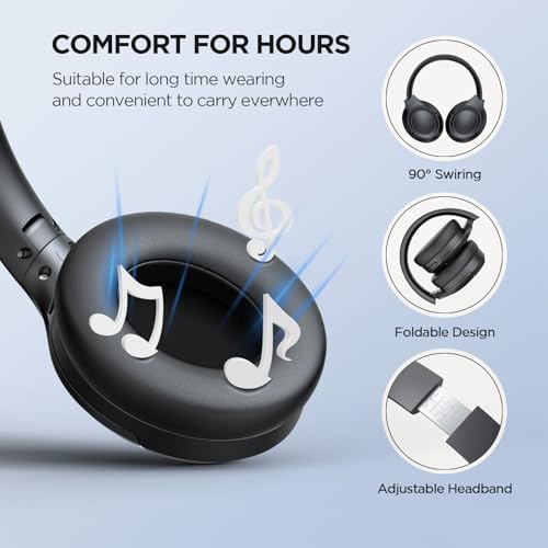 Premium Active Noise Cancelling Over-Ear Bluetooth Headphones – 80-Hour Playtime for Uninterrupted Listening, Deep Bass Audio Experience, Comfort-Focused Memory Foam Cushions, Enhanced ENC Microphone for Superior Call Clarity – Perfect for Frequent Travelers and Remote Workers with Quick Bluetooth Connectivity and Wide Compatibility