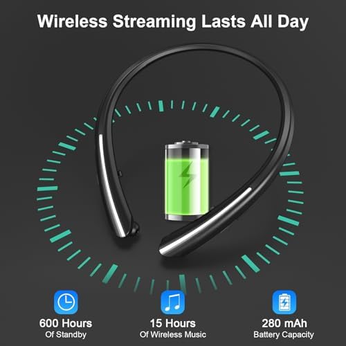 Premium Bluetooth 5.0 Neckband Earbuds – Advanced Noise-Cancellation and Sweat-Resistant Design for Unmatched Sound Quality – Ergonomic Retractable Ear Tips for On-the-Go Professionals and Music Aficionados – Sleek Black Finish for Stylish Audio Experience