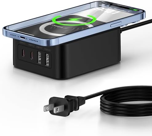 Effortless 60 W Fast Wireless Charger Pad for Samsung Galaxy S25 Ultra & i Phone 16 Series – Multi-Device Type C Hub with 4 Ports for Quick Charging and Enhanced Compatibility – Perfect for Shared Spaces and Tangle-Free Convenience