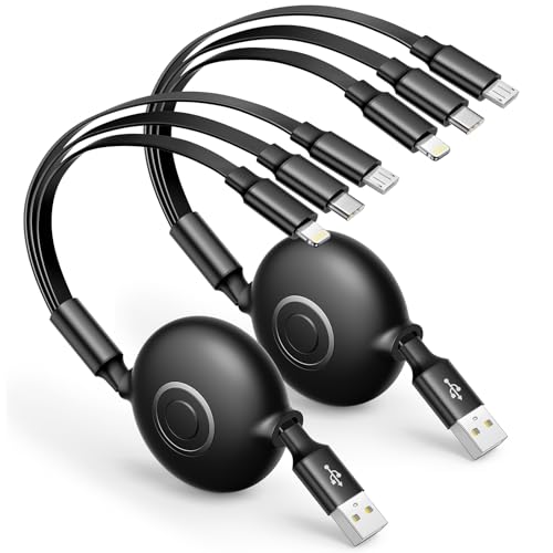 Aioneus Multi Charging Cable 3A Retractable Multi Charging Cord 3 in 1 Fast Charger Multiple Charger USB Cable with Lightning/Type C/Micro USB for Cell Phones/IP/Galaxy/PS/Tablets/iPads – Enhanced Compatibility and Speed