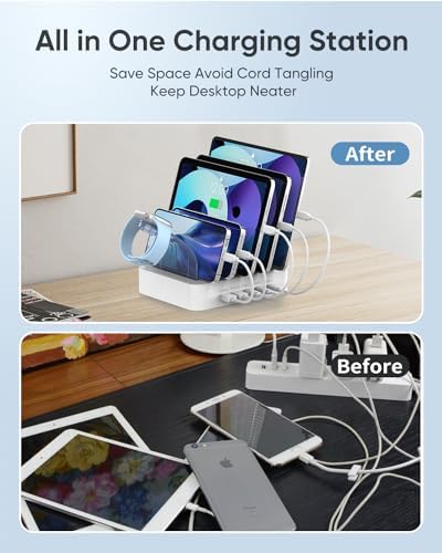 MSTJRY 90 W 5-Port USB C Charging Station for Diverse Devices – Fast Charge 20 W Per Port for i Phone, i Pad, Air Pods & Android – Compact Multi-Device Charger with Built-in Safety Features for Home, Office, and Travel Use