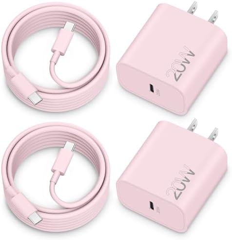 20 W Fast Charger Bundle for i Phone 16 Series & i Pad Models – Dual USB-C Wall Charging Blocks with 3 FT Cable for Lightning-Fast Device Power-Up and Enhanced Compatibility with Air Pods – Ideal for Busy Lifestyles and Travel