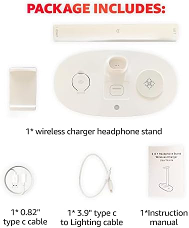 Sleek 4-in-1 Wireless Charging Headphone Stand – Universal Dock for i Phone, Apple Watch, Air Pods, and All Headphone Sizes – Fast Charging Hub for Samsung Galaxy, LG, Huawei – Elegant White Desk Organizer for Tech Enthusiasts