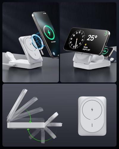3-in-1 Qi2 Certified Wireless Charging Station – 15 W Fast Magnetic Charger for i Phone 16/15/14/13/12, Apple Watch, Air Pods – Foldable Design with 30 W USB-C Adapter for Ultimate Compatibility and Efficiency – Elevate Your Charging Experience with Enhanced Safety Features and Versatile Viewing Angles