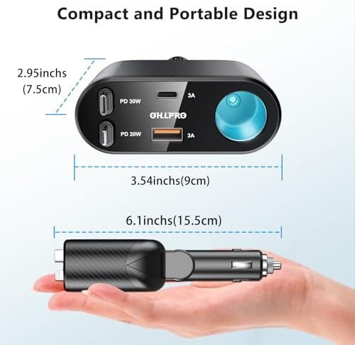OHLPRO 168 W Retractable Car Charger Adapter – 5-in-1 Fast Charging Solution with Universal USB-C & USB i Ports, Built-in Replaceable Fuse for Enhanced Safety, Ideal for Smartphones, Tablets, GPS & More – Compact Design for Effortless Storage and Convenience