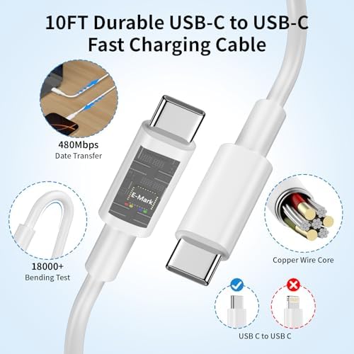 Ultra-Fast 30 W Dual USB-C Charger Set for i Phone 16 & 15 Series – Includes Two 10 FT USB-C Cables for Optimal Reach – High-Speed Charging for i Pads and Galaxy S24/S23/S22 – Compact, Portable Design Perfect for Travel and Everyday Use