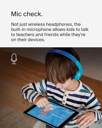 Belkin Sound Form Mini Kids Wireless Bluetooth Headphones – Safe 85 d B Volume Control, 30-Hour Playtime, Built-In Microphone – Lightweight On-Ear Style for i Phone, i Pad, Fire Tablet & More – Ideal for Learning, Entertainment & Safe Listening