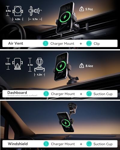 Premium INIU Mag Safe Car Phone Holder & Qi2 Wireless Charger – 360° Adjustable Auto-Clamping Mount for i Phone 16, 15, 14, 13, Xs, XR, Samsung S23 – Fast Charging & Hands-Free Convenience for Optimal Driving Experience